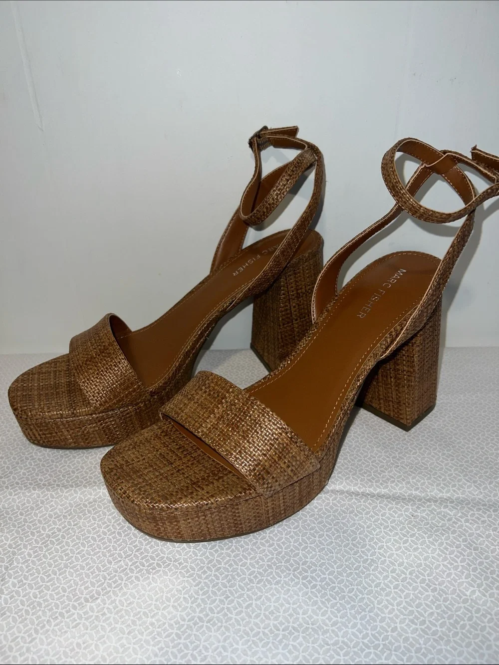 Marc Fisher Brown Woven Platform Block Heels